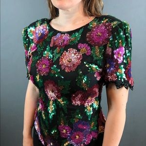 Laurence Kazar 100% Silk Sequin Top